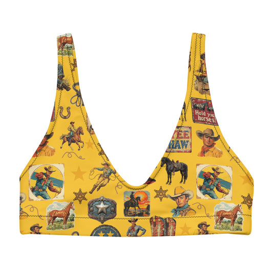Yeehaw Vintage Cowboy Collage Mustard Bikini Top