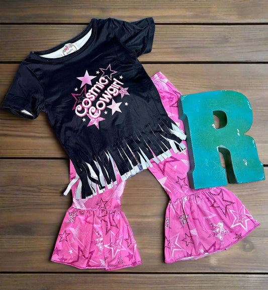 Cosmic Cowgirl Bell Bottom Outfit, Pink Star Bell Bottoms
