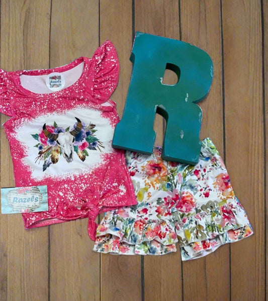 Cowgirl BOHO Short Set | Girls Flower Ruffle Shorts, Ruffle Sleeve Shirt
