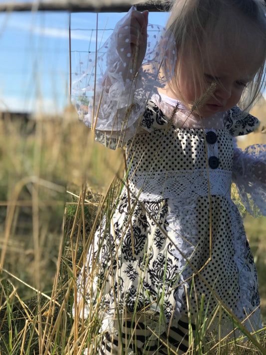 Black and White Lace Outfit, Girls Lace Top, Tunic Tank, and Striped Pants, Funeral Outfit for Little Girls, Special Occasion Outfit