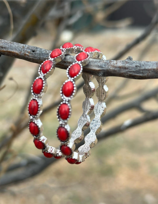 Red Hoop Earrings, Boho Western Style